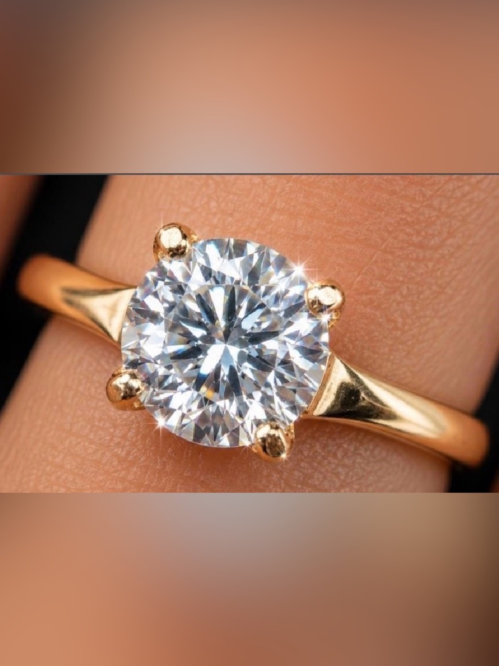 Certified 10 karat gold, colorless, moissanite size 6